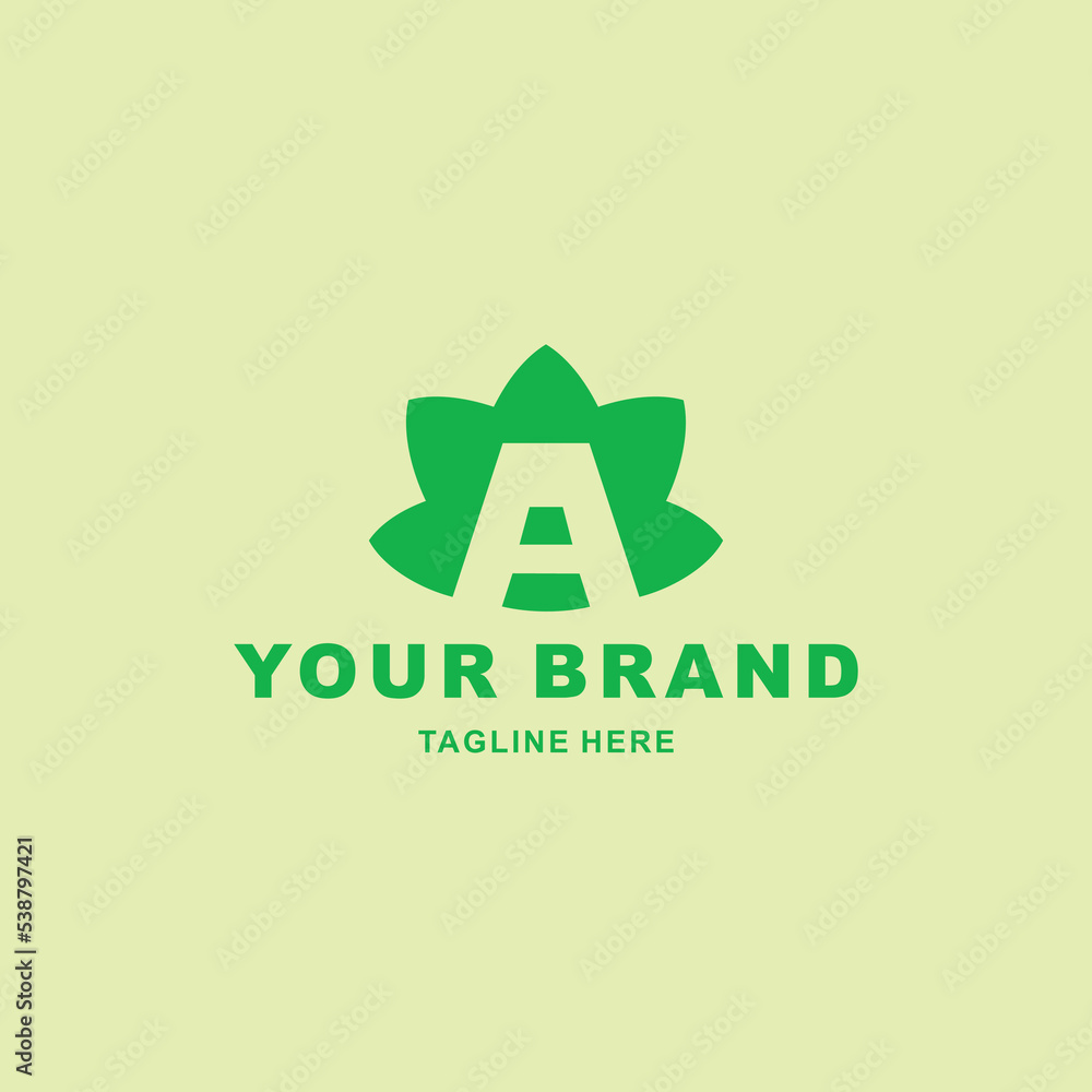 Wall mural letter a logo and green leaves