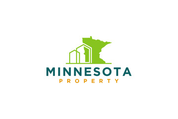 Real estate logo design minnesota outline map building property icon symbol