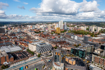 Aerial panorama view of Leeds city centre cityscape skyline - obrazy, fototapety, plakaty