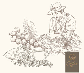 coffee label packaging of drawing vintage ink on paper for product. coffee banner advertising for digital promotion. coffee ink drawing