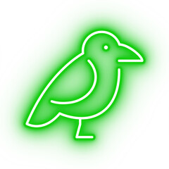 Neon green bird icon, glowing crow icon on transparent background