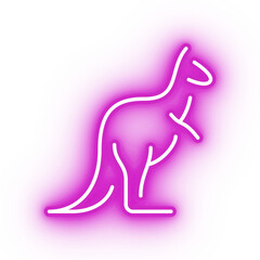 Neon pink kangaroo icon, glowing wallaby icon on transparent background
