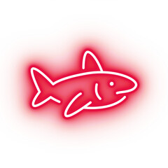 Neon red shark icon, glowing great white shark icon on transparent background