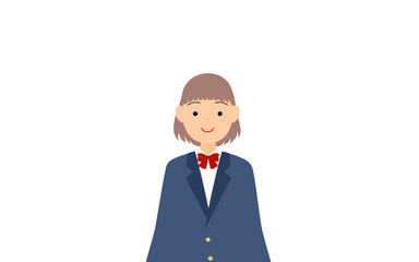 女子生徒、ブレザーの制服、両手を下ろして棒立ちする