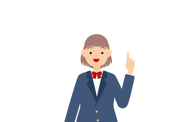 女子生徒、ブレザーの制服、指さししてアドバイスする