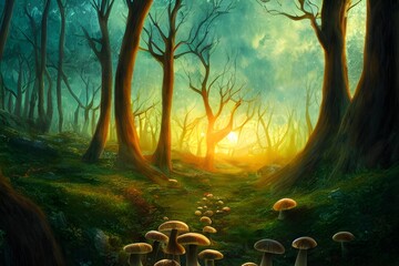 Mushrooms in a fantasy forest.