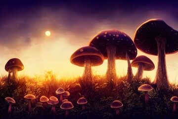 Mushrooms in a fantasy forest.