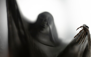 Shadow blur of horror skeleton. Halloween background.