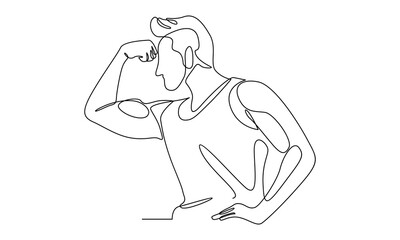 continuous line of man bodybuilder posed. Healthy workout concept