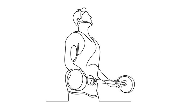 continuous line of man weightlifting exercise
