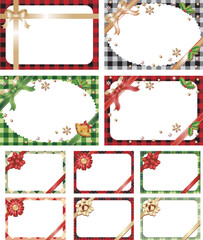 クリスマスカード　フレーム　リボン　飾り　プレゼント　イラスト素材セット