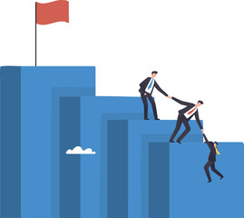 Self-improvement and personal progress are stages of growth. Achieving career goals and success. businessman climbing a high wall. illustration png