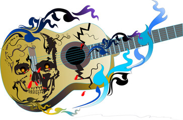 Guitar decoration with skull and line Thai 