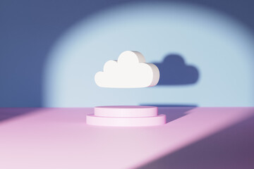 Cloud over blue and pink background, 3d rendering.