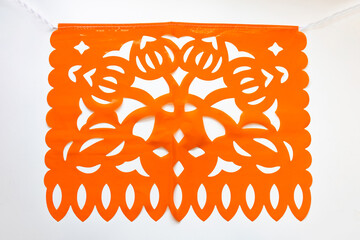 Day of the Dead, Papel Picado. with flower Orange traditional Mexican paper cutting flag. Isolated...