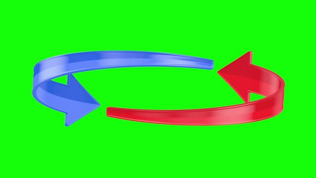 red and blue arrows on green background. Isolated 3D render