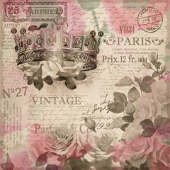 Vintage rose postcard with crown of flowers. 