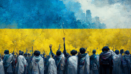 Stand for peace in ukraine illustration. fight for freedom illustration. - obrazy, fototapety, plakaty
