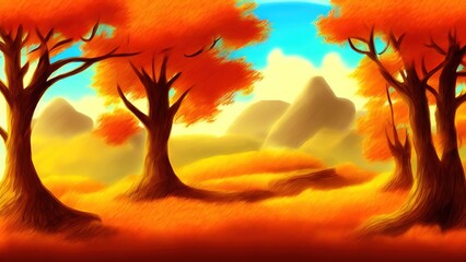 Autumn landscape drawn in pencil. Illustration, inspiration.