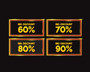 Discount card or voucher template design with gold frame. Special offer price signs. Gold Card