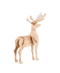 Decorative wooden reindeer on white background