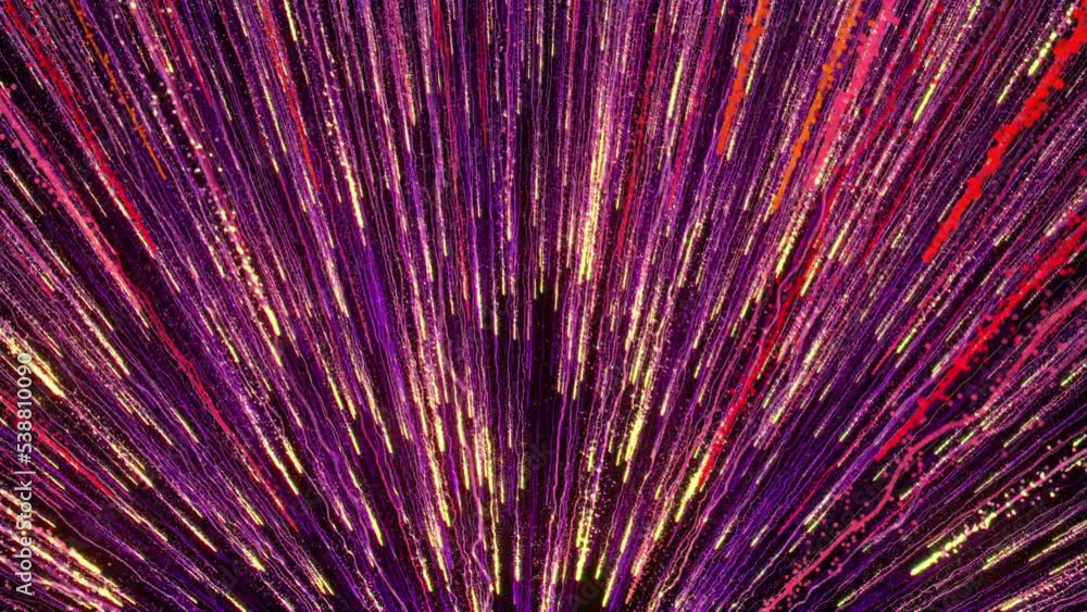 Poster bright multi-colored particles fill the space with jets of energy and light. shiny colorful abstract