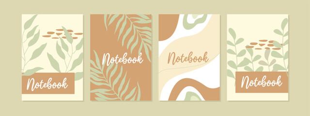 set of notebook page covers with hand drawn leaf elements.Universal abstract layouts. Applicable for notebooks, planners, brochures, books, catalogs