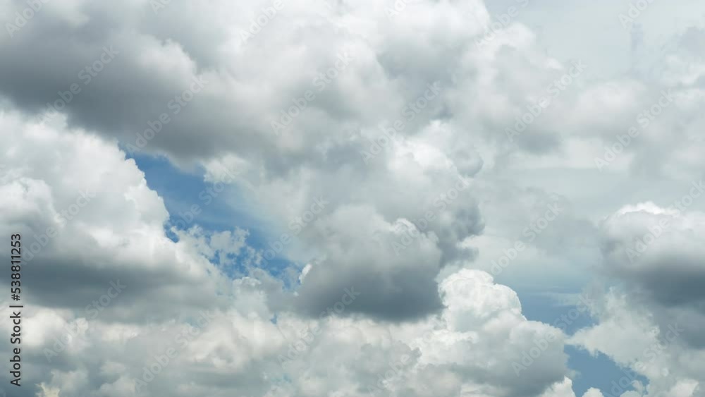 Wall mural white puffy clouds and blue sky time-lapse with long second duration for background and graphics in 