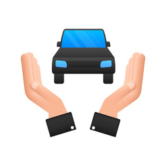 Hand holding car, great design for any purposes. Cartoon vector illustration.
