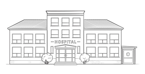 Hospital building - classic black and white illustration