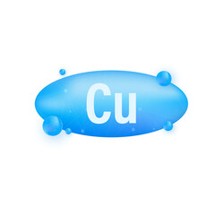 Mineral Cu Copper blue shining pill capsule icon. Substance For Beauty. Copper Mineral Complex.