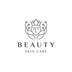 Woman face beauty line logo design template flat vector