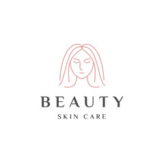 Woman face beauty line logo design template flat vector