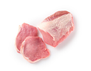Raw pork meat on white background. Pork loin