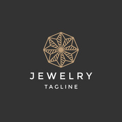 Diamond line jewelry logo design template flat vector