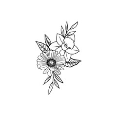 Daffiodil, Daisy, tattoo design, simple flower design, sticker design, minimalists floral line art, black and white floral, floral tattoo, logo design, packaging design, wedding invite design