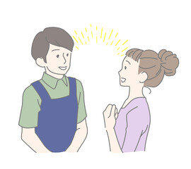Fototapeta premium 笑顔で親切丁寧な接客態度の男性販売員と会話が弾む女性客