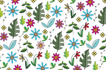 Abstract line leaves and flower on white background.