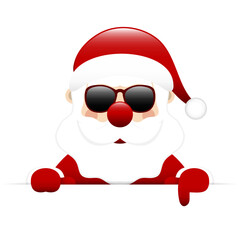 Santa Sonnenbrille Hält Horizontales Banner Zeigt nach Unten Dunkelrot