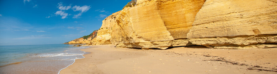 Maria Luisa beach with rock formation in Albufeira, Algarve, Portugal.
