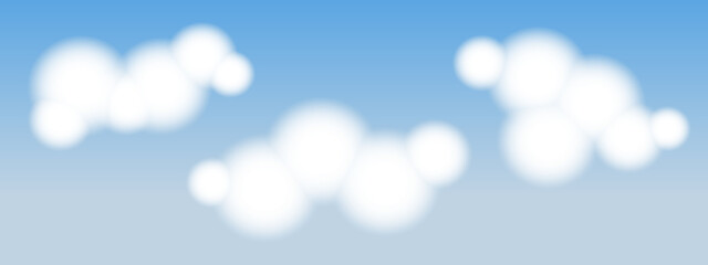 
White 3D clouds on a blue background. Cartoon fluffy clouds in a blue sky. Vector illustration.