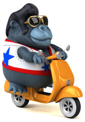 Fun 3D cartoon illustration of a rocker gorilla