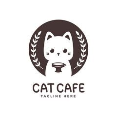cute cat logo with coffee cup