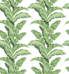 Green tropical palm leaves seamless vector pattern on the black background.Trendy summer print