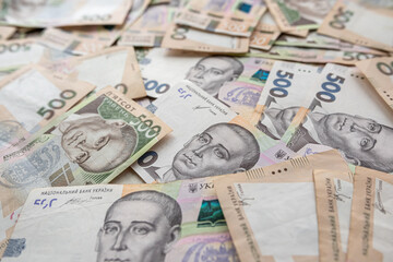 new hryvnia 500 Ukrainian money as background. National currency UAH