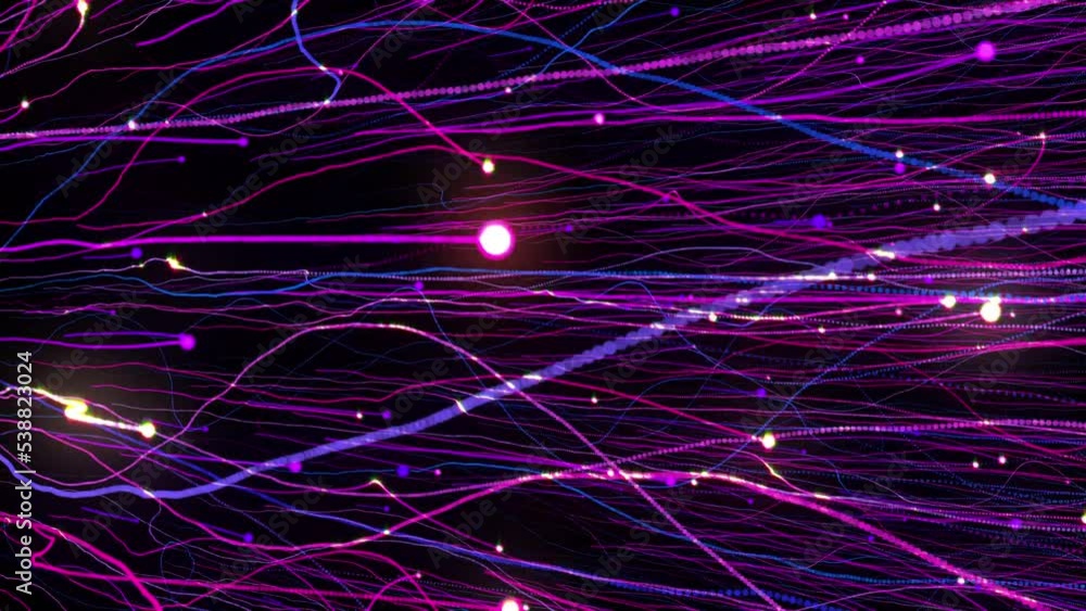 Poster bright multi-colored particles fill the space with jets of energy and light. shiny colorful abstract