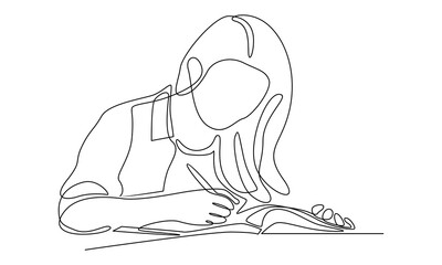 continuous line of woman reading book