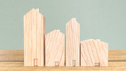 The wood home on table for property or estate concept 3d rendering