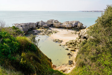 Meschers-sur-Gironde atlantic coast france in summer day cliff sand beach in french