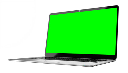 Modern laptop with green screen isolated on transparent background - 3D illustration